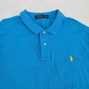 Polo Ralph Lauren Blue Mesh Polo Shirt XXL Yellow Pony Classic Fit Flawed